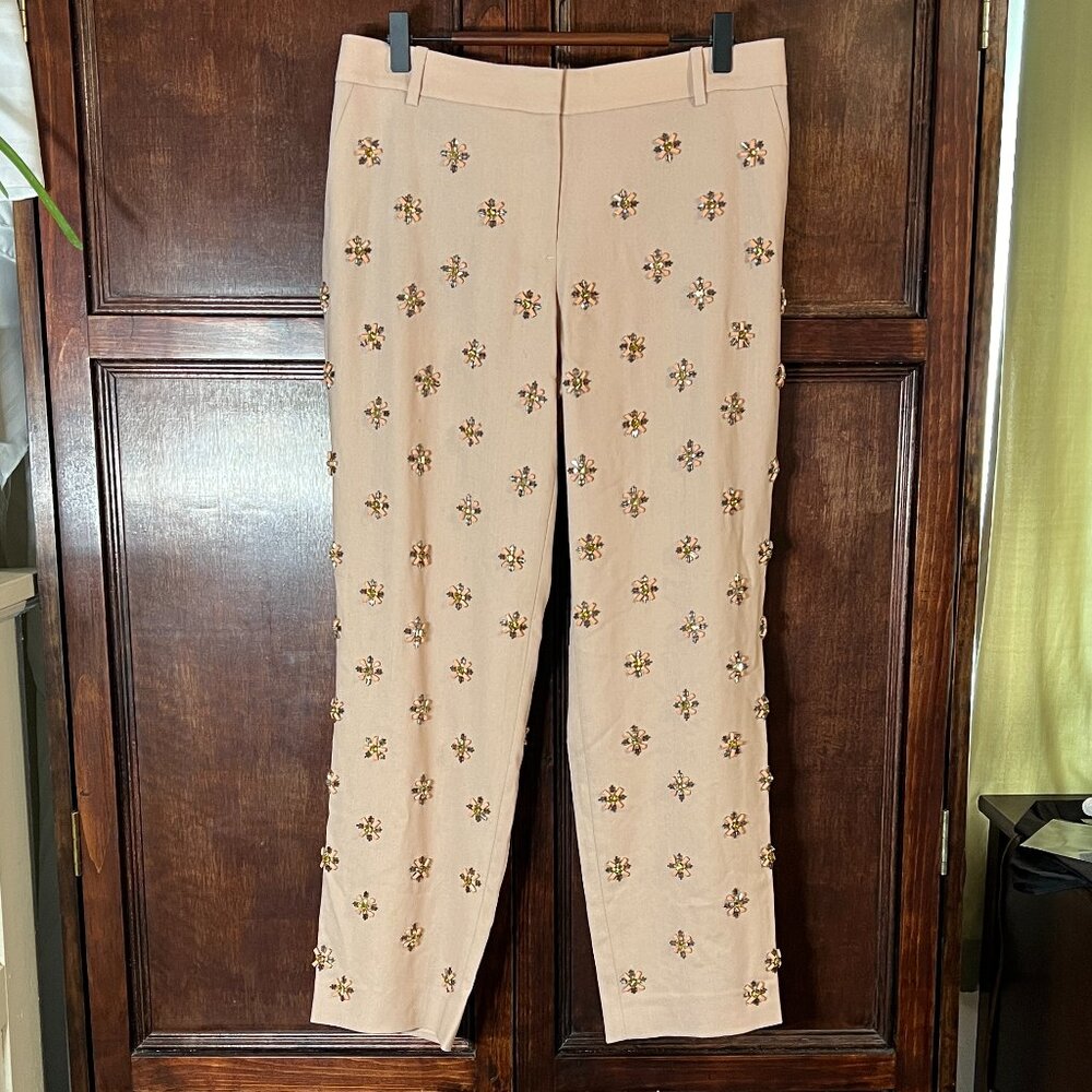 J CREW CAFE CAPRI BEADED EMBELLISHMENT SIZE 8 NWT COLOR BISCUIT - Picture 2 of 16